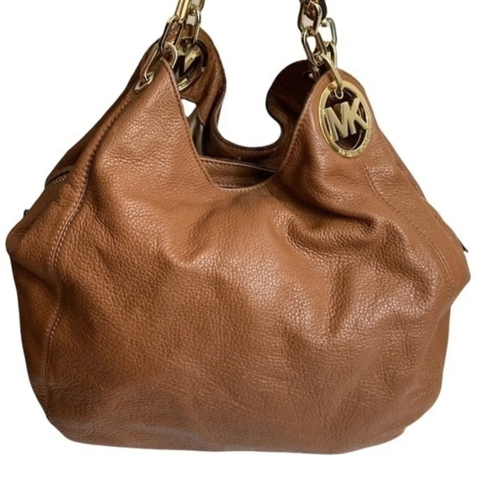 Michael kors brown leather logo shoulder bag